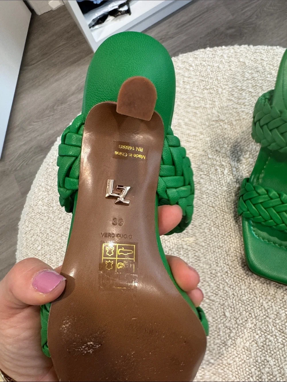 Green Braided Double-Strap Heeled Sandals for Women